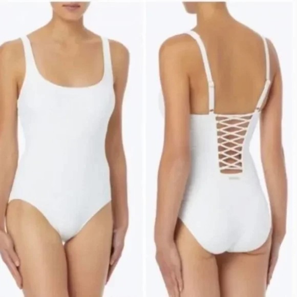 MICHAEL KORS BACK LACE UP ONE‎ PIECE SWIMSUIT WHITE SWIMWEAR SIZE 8, 14 new!!! - Picture 1 of 16